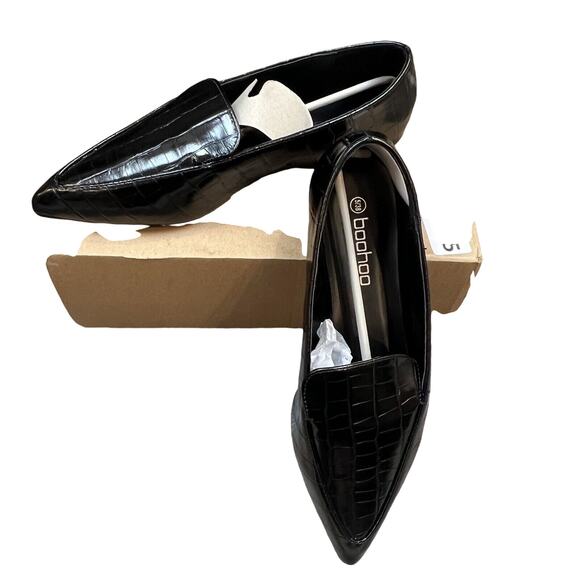 Croc Pointed Toe Flat Black Sz 7 (eur 38) NIB - Picture 3 of 7